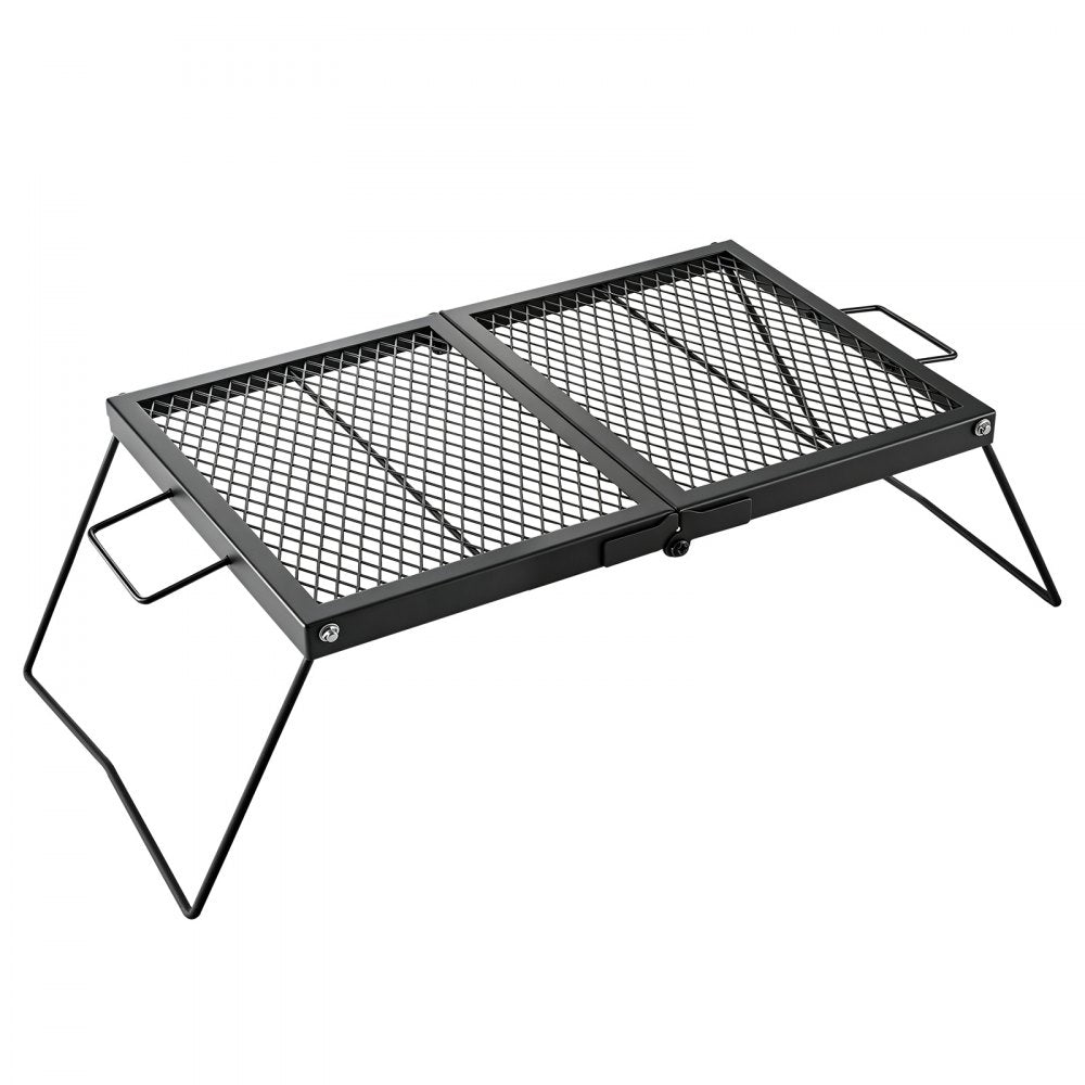 VEVOR Heavy Duty Folding Campfire Grill, 24" Portable Camping Grill Grate, Sturdy Steel Mesh, Compact Equipment Over Fire Pit, with Legs and Handle, Grilling Rack for Outdoor Open Flame Cooking, Black