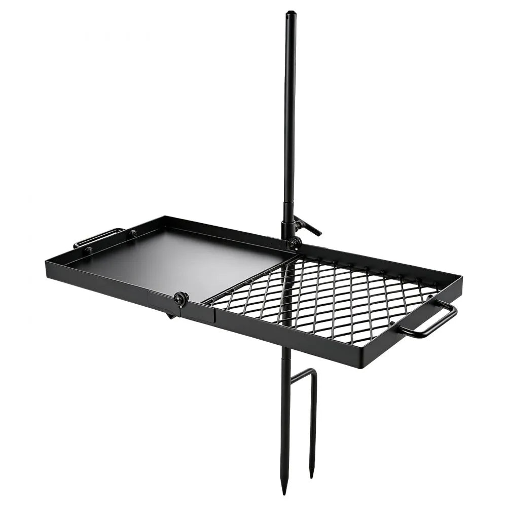 VEVOR Heavy Duty Swivel Campfire Grill, 24" Portable Camping Grill Grate & Griddle, Sturdy Steel BBQ Mesh, 360° Height Adjustable Over Fire Pit Equipment, for Outdoor Open Flame Cooking, Black