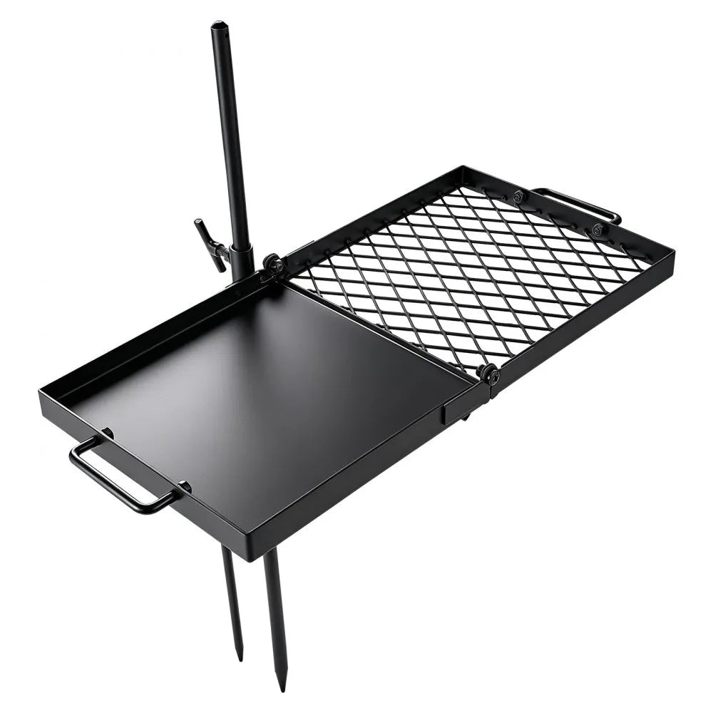 VEVOR Heavy Duty Swivel Campfire Grill, 24" Portable Camping Grill Grate & Griddle, Sturdy Steel BBQ Mesh, 360° Height Adjustable Over Fire Pit Equipment, for Outdoor Open Flame Cooking, Black