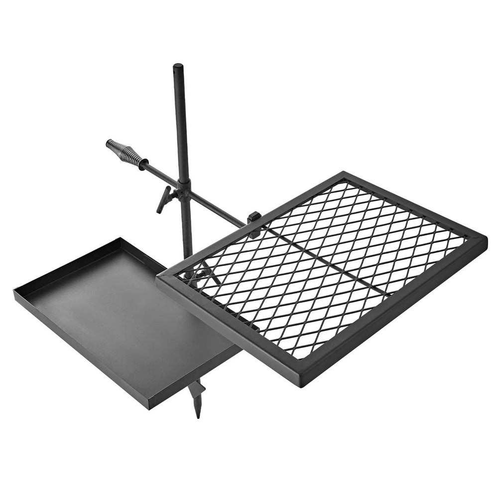 VEVOR Heavy Duty Swivel Campfire Grill, Double Layer Portable Camping Grill Grate & Griddle, Sturdy Steel BBQ Mesh, 360° Height Adjustable Over Fire Pit, for Outdoor Open Flame Cooking, Black