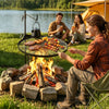 VEVOR Heavy Duty Swivel Campfire Grill, 24.4" Round Portable Camping Grill Grate, Sturdy Steel BBQ Mesh, 360° Height Adjustable Over Fire Pit with Support Rod, for Outdoor Open Flame Cooking, Black