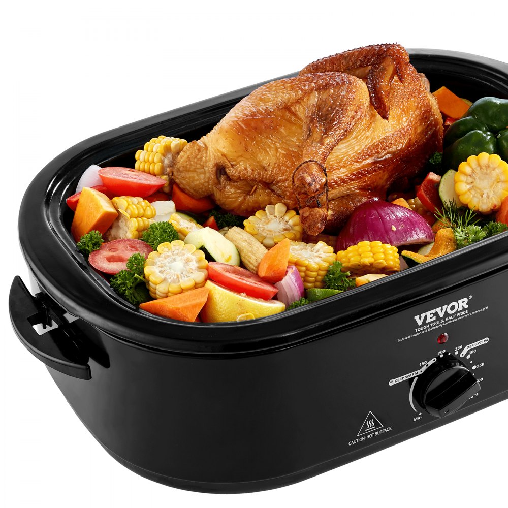 VEVOR Electric Roaster Oven, 24 QT Turkey Roaster Oven with Self-Basting Lid, 1450W Roaster Oven with Defrost & Warm Function, Adjustable Temp, Removable Pan & Rack, Fits Turkeys Up to 28LBS, Black