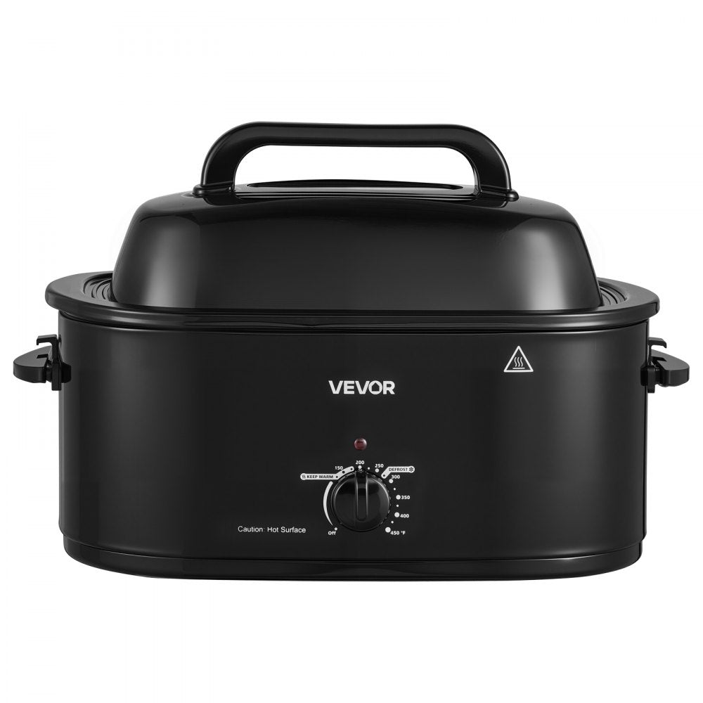 VEVOR Electric Roaster Oven, 24 Qt, Turkey Roasting Pan, Black, 1450W Power, Viewing Self-Basting Lid, 150-450°F Heat Control, Countertop Turkey Cooker with Defrost/Warm, Removable Pan and Rack