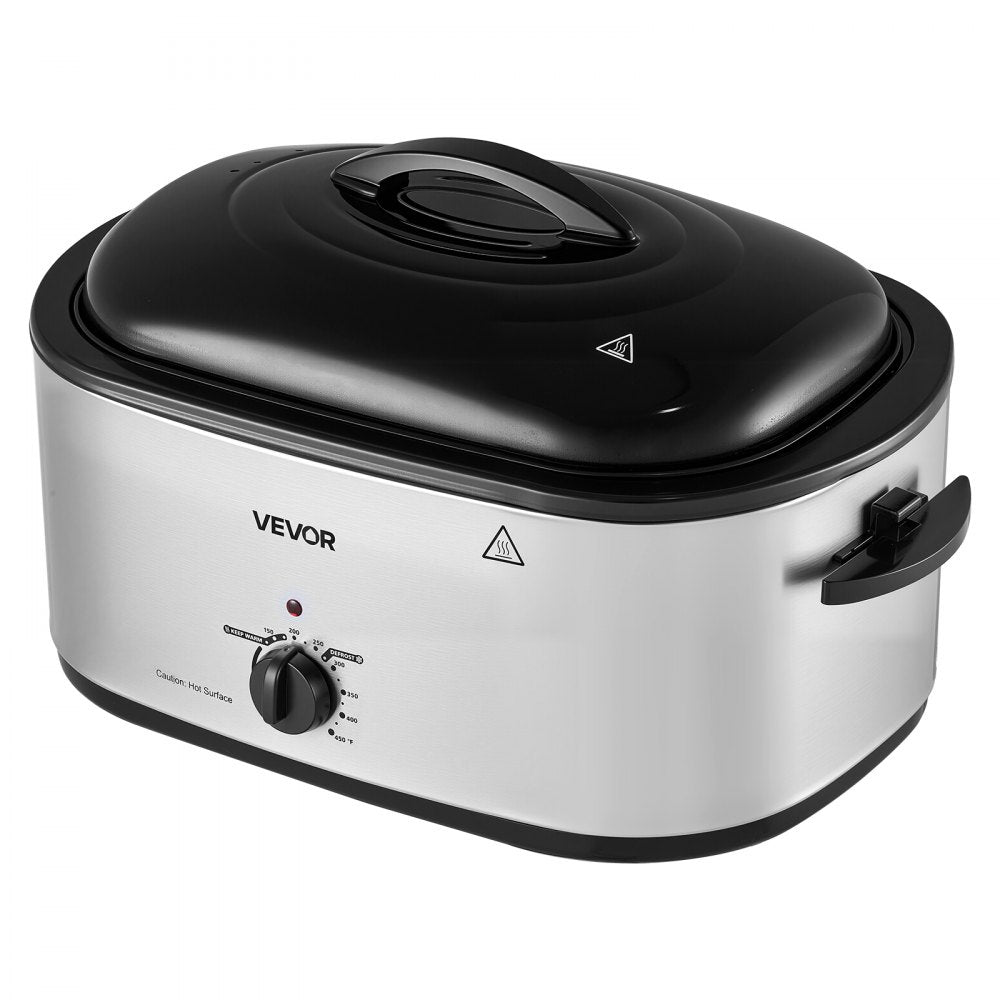 VEVOR Electric Roaster Oven, 24 Qt 1450W, Turkey Roasting Pan, 3 Food Trays, Buffet Server, Self-Basting Lid, 150-450°F Heat Control, Countertop Turkey Cooker with Roasting, Warming and Removable Rack