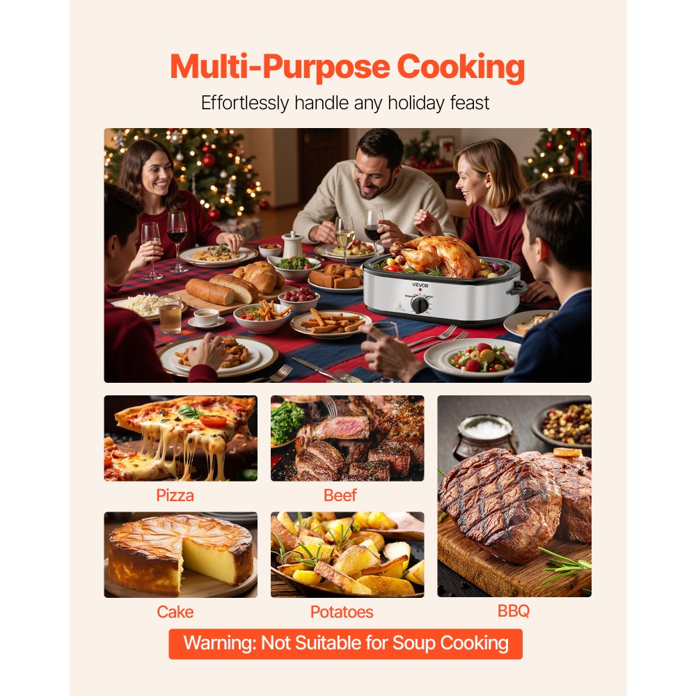 VEVOR Roaster Oven, 14QT Fast-Cooking Turkey Roaster, 150-450℉ Adjustable Temperature Electric Roasting Pan with Self-Basting Lid, Roasting Lift-Out Rack, Defrost & Warm Function, Fits 18lb Turkey