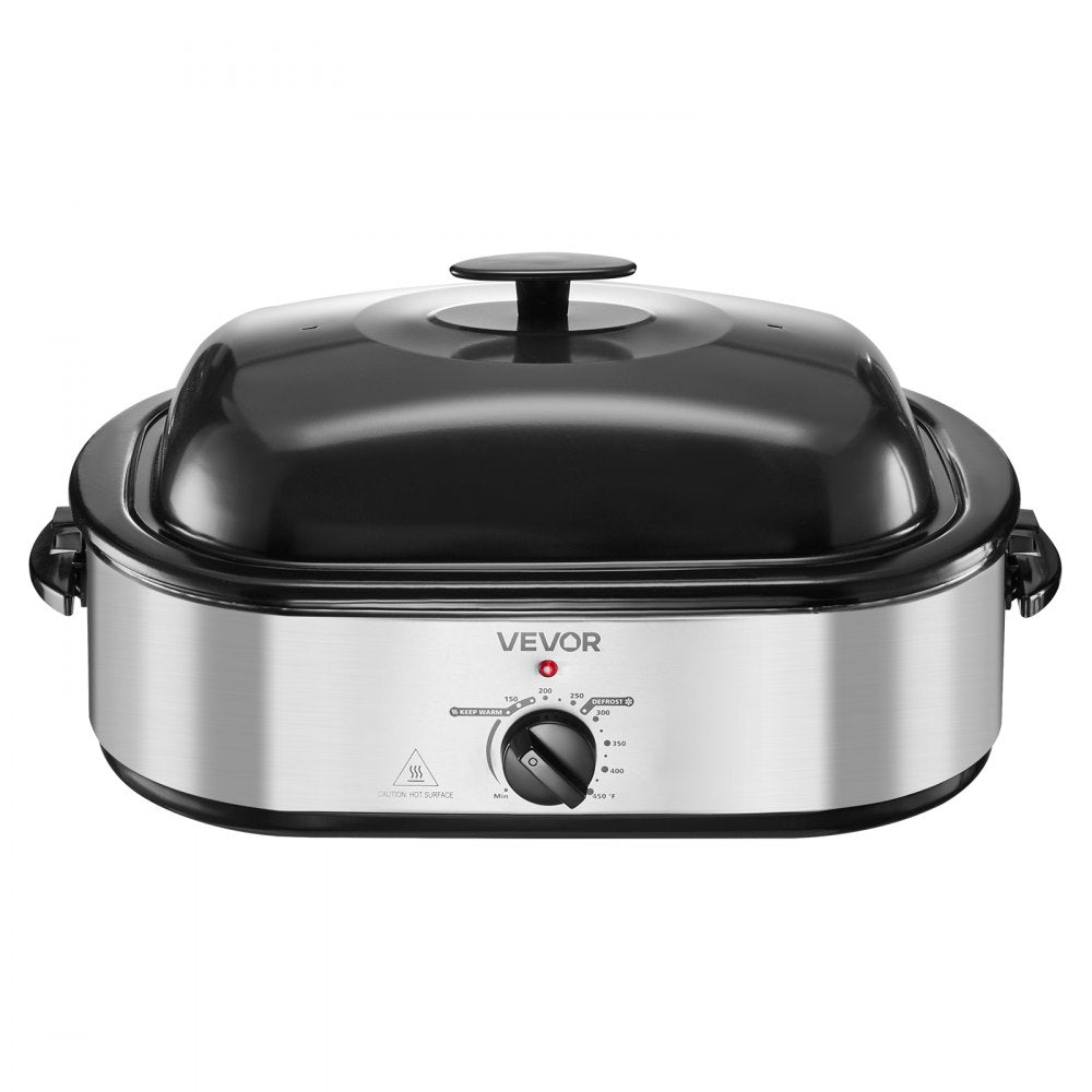 VEVOR Roaster Oven, 18QT Electric Roaster Oven, 150-450℉ Adjustable Temperature Electric Roasting Pan with Self-Basting Lid, Cool-Touch Handle, Defrost & Warm Function, Stainless Steel Turkey Ovens