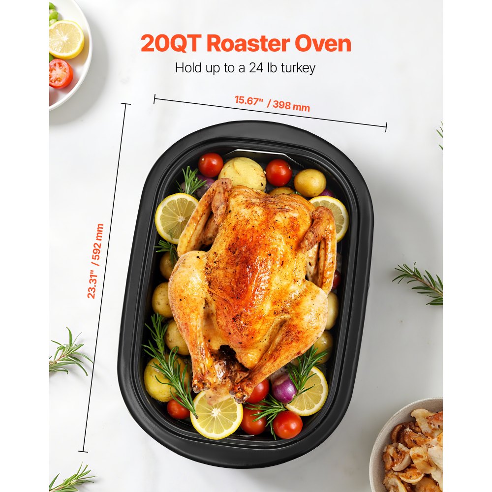 VEVOR Roaster Oven, 20QT Electric Roasting Pan, 150-450℉ Adjustable Temperature Fast-Cooking Turkey Roaster, Turkey Oven with Self-Basting Lid, Defrost & Warm Function for Home, Fits 24lb Turkey