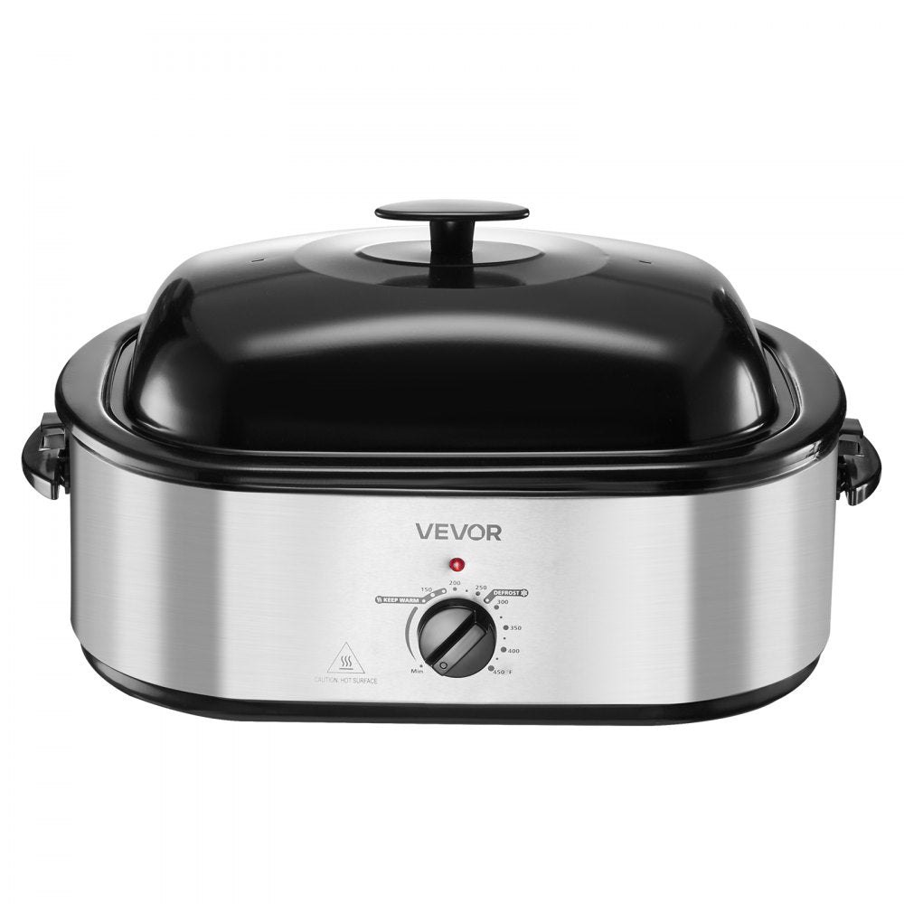 VEVOR Roaster Oven, 22QT Electric Roasting Pan, 150-450℉ Adjustable Temperature Multifunctional Electric Roaster Oven with Self-Basting Lid, Defrost & Warm Function for Holiday Meal, Fits 26lb Turkey
