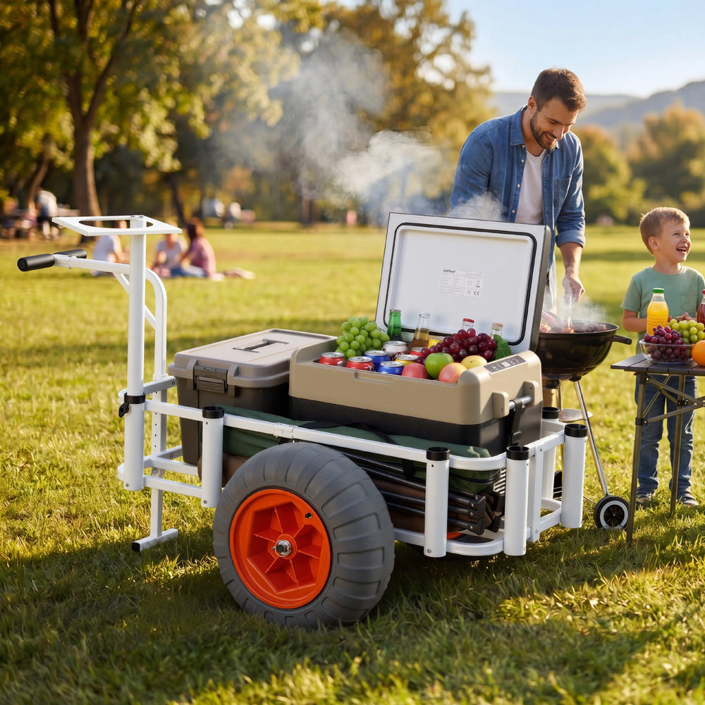 VEVOR Beach Fishing Cart, 350 lbs Load Capacity, Fishing Cart Wagon with Heavy-Duty Aluminum Alloy Frame, 16.5 in All-Terrain PU Balloon Tires, 8 Rod Holders, for Outdoor Activities Camping Picnic
