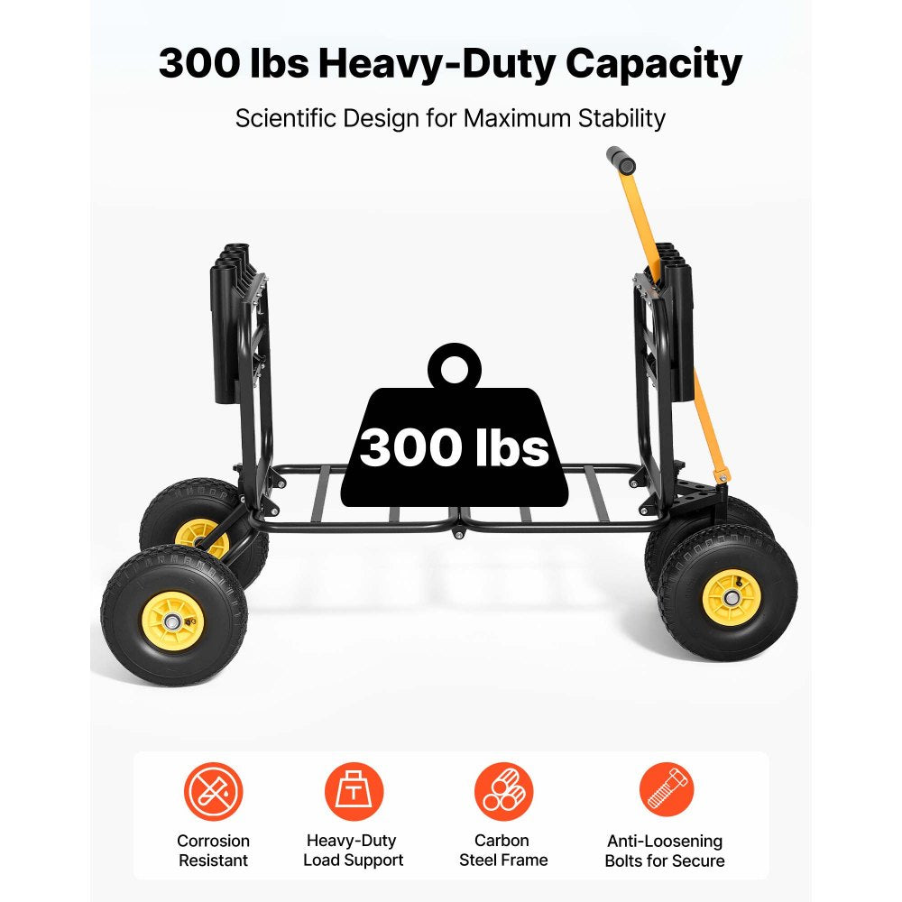 VEVOR Beach Fishing Cart, 300 lbs Load Capacity, Foldable Fishing Cart with Heavy-Duty Carbon Steel Frame, 11-Inch All-Terrain Tires, 8 Rod Holders, Strap, Easy to Clean, for Outdoor Camping Picnic