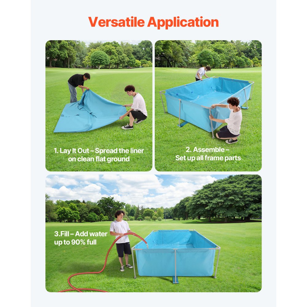 VEVOR Frame Above Ground Swimming Pool, 118 x 78 x 30 in Rectangular Steel Metal Frame, Large Rectangle Outdoor Backyard Family Pool, Easy to Assemble Rust-Resistant, 1046 Gallon Water Capacity, Blue