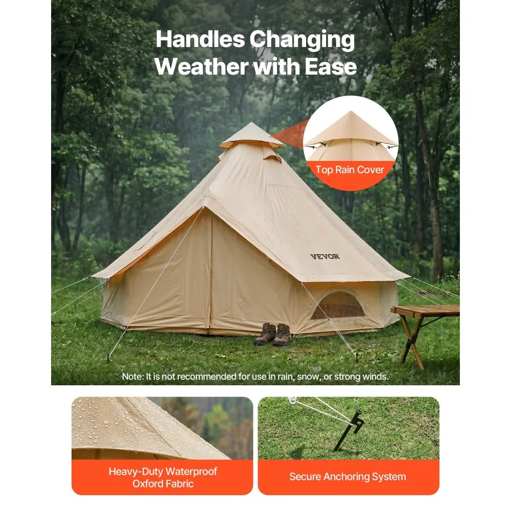 VEVOR Oxford Bell Tent, 4 Seasons 9.84 ft Yurt Tent for Camping with Stove Jack, Waterproof Breathable Holds up to 3 People with Zipped Detachable Floor, Family Camping Glamping Outdoor Hunting Party