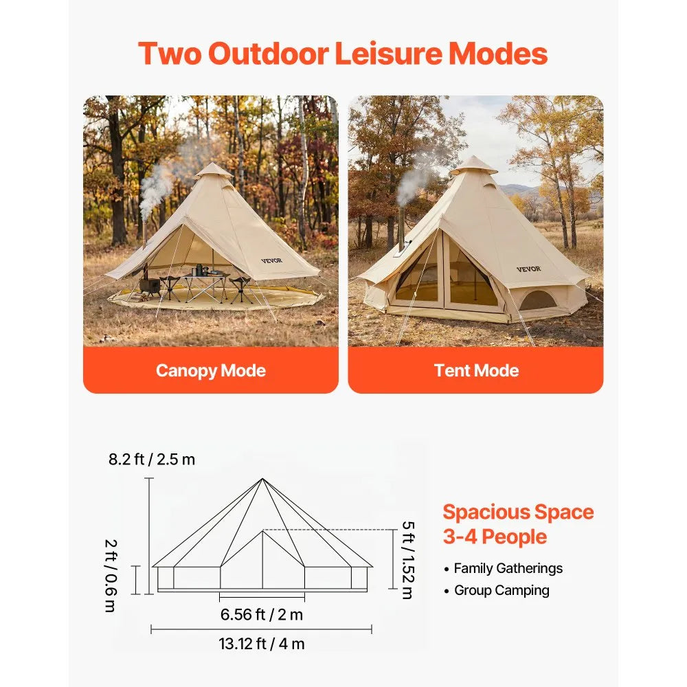 VEVOR Oxford Bell Tent, 4 Seasons 13.12 ft Yurt Tent for Camping with Stove Jack, Waterproof Breathable Holds up to 4 People with Zipped Detachable Floor, Family Camping Glamping Outdoor Hunting Party