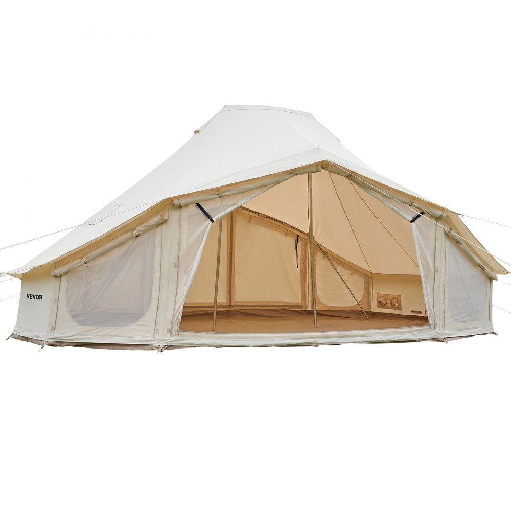 VEVOR Canvas Bell Tent, 4 Seasons 19.7 x 13.12 x 10.17 ft Yurt Tent for Camping with Stove Jack, Poly-Cotton Canvas Breathable Holds up to 12 People, for Family Camping Glamping Outdoor Hunting Party