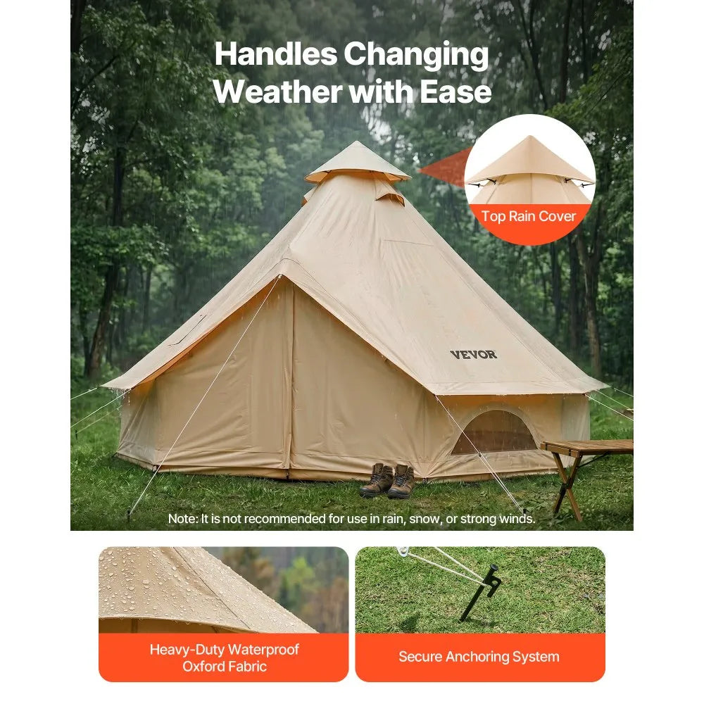 VEVOR Oxford Bell Tent, 4 Seasons 16.4 ft Yurt Tent for Camping with Stove Jack, Waterproof Breathable Holds up to 7 People with Zipped Detachable Floor, Family Camping Glamping Outdoor Hunting Party