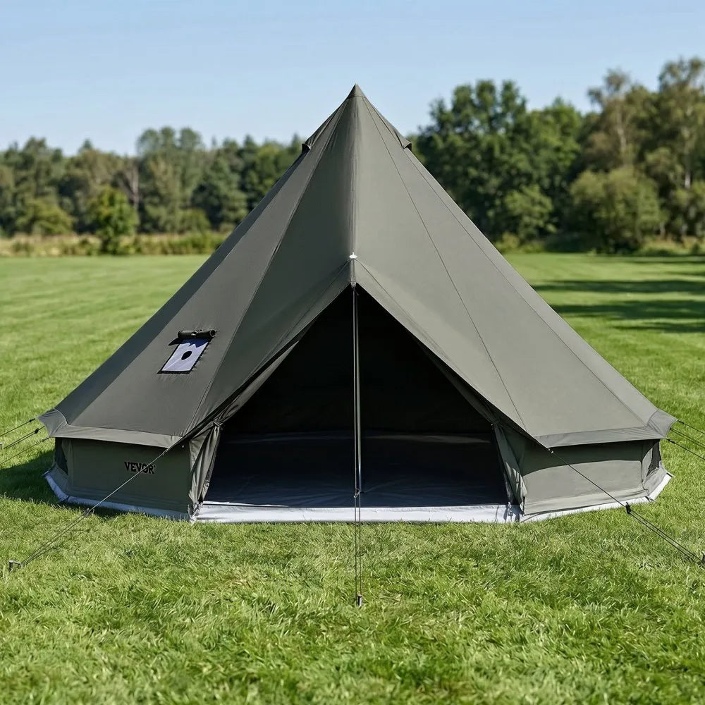 VEVOR Canvas Bell Tent, 4 Seasons 9.84 ft Yurt Tent for Camping with Stove Jack, Canvas Breathable Holds up to 3 People with Zipped Detachable Floor, for Family Camping Glamping Outdoor Hunting Party
