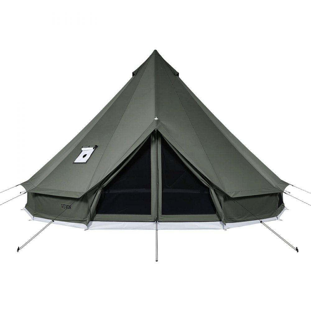 VEVOR Canvas Bell Tent, 4 Seasons 13.12 ft Yurt Tent for Camping with Stove Jack, Canvas Breathable Holds up to 4 People with Zipped Detachable Floor, for Family Camping Glamping Outdoor Hunting Party