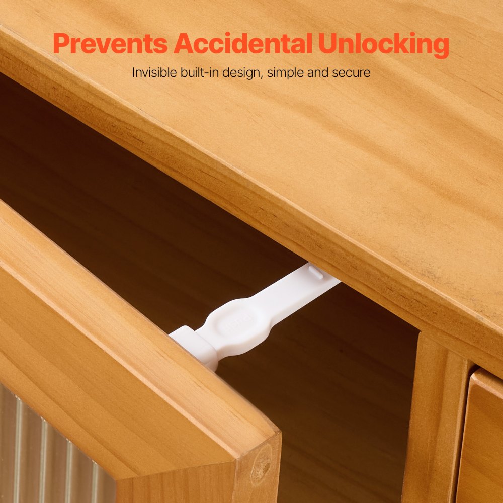 VEVOR Cabinet Latch Locks, 12 Pack Child Safety Cabinet Locks, No Drilling or Tools Required Adhesive Cabinet Latch, Invisible Baby Proofing Child Proof Cabinet Locks for Drawers and Cabinets, White