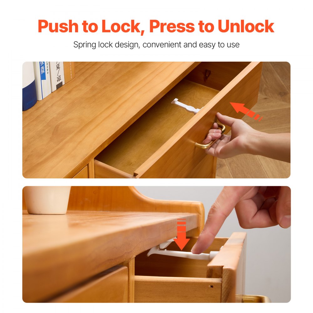 VEVOR Cabinet Latch Locks, 12 Pack Child Safety Cabinet Locks, No Drilling or Tools Required Adhesive Cabinet Latch, Invisible Baby Proofing Child Proof Cabinet Locks for Drawers and Cabinets, White