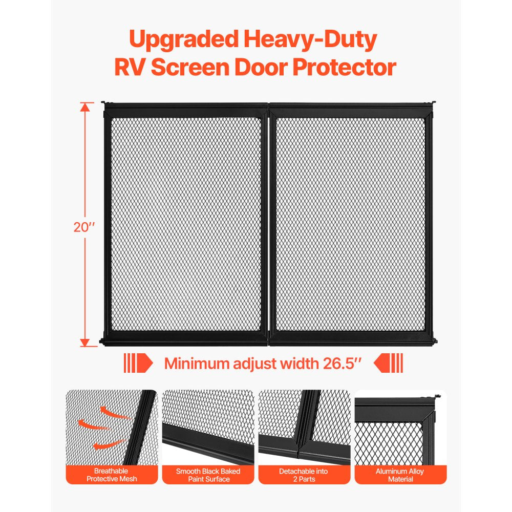 VEVOR RV Screen Door Protector, 26.5 x 20 inch Door Grille, Easy to Install and Disassemble, Reinforced Breathable Protective Mesh, Aluminum Alloy Camper RV Entry Protector for Pet Protection, Black