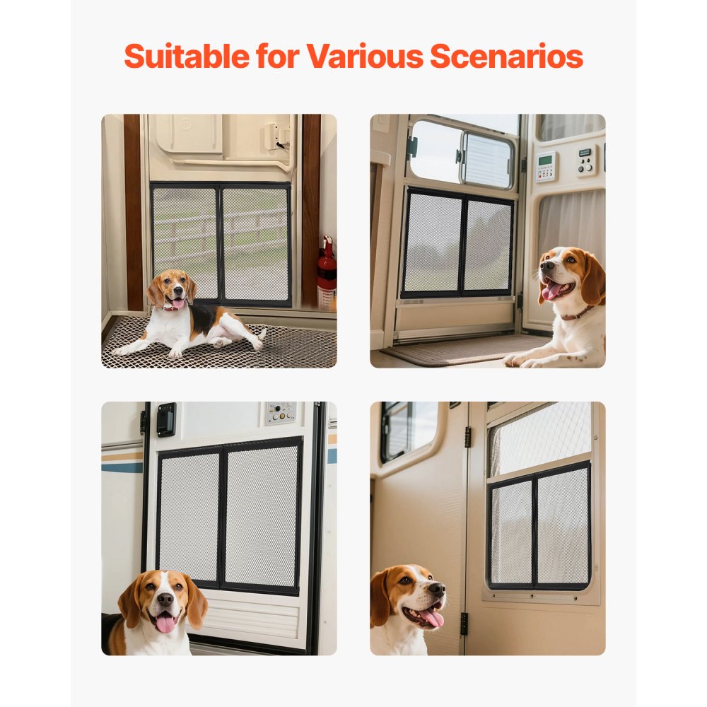 VEVOR RV Screen Door Protector, 22.5 x 20 inch Door Grille, Easy to Install and Disassemble, Reinforced Breathable Protective Mesh, Aluminum Alloy Camper RV Entry Protector for Pet Protection, Black