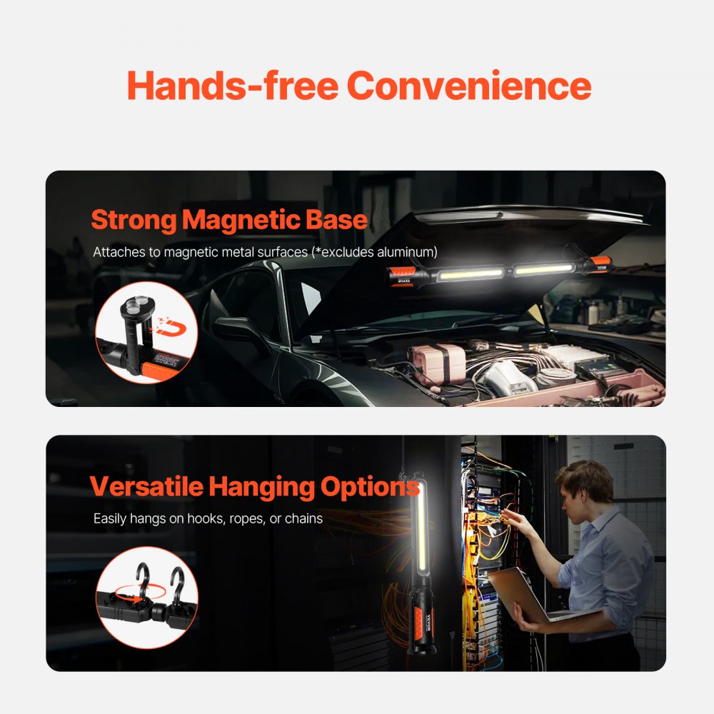 VEVOR Underhood Work Light, 1450LM, 4400mAh Rechargeable Magnetic Bright LED Light, Portable Cordless Mechanic Work Light Bar, for Car Repairing Inspection Garage Workshop Emergency Home Lighting