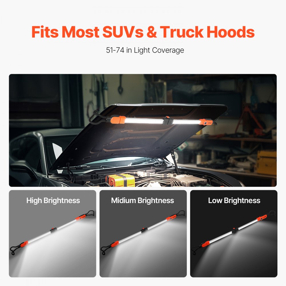 VEVOR Underhood Work Light, 2300LM, 6000mAh Rechargeable Bright LED Light, Portable Cordless Mechanic Work Light Bar with Hooks, for Car Repairing Inspection Garage Workshop Emergency Home Lighting
