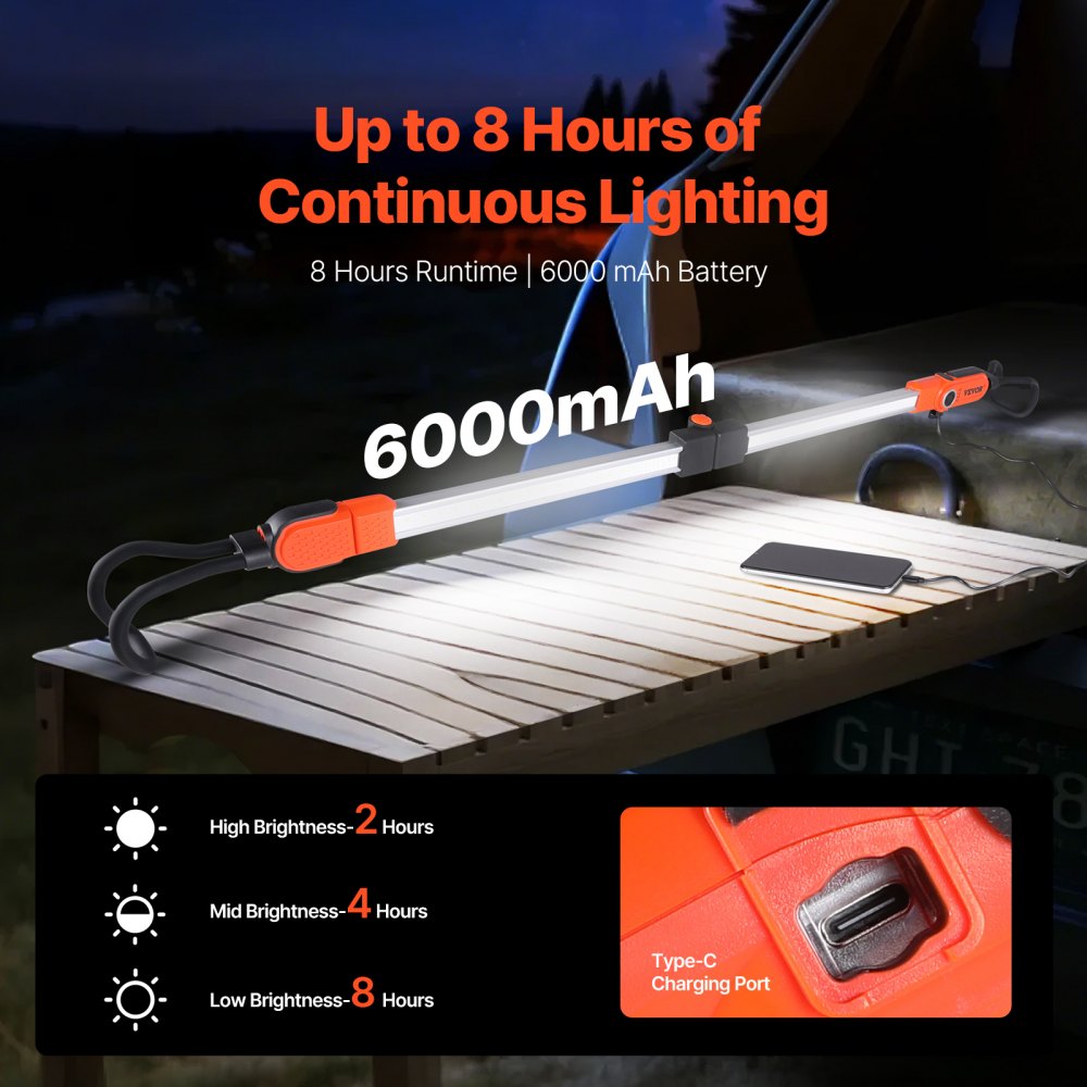 VEVOR Underhood Work Light, 2300LM, 6000mAh Rechargeable Bright LED Light, Portable Cordless Mechanic Work Light Bar with Hooks, for Car Repairing Inspection Garage Workshop Emergency Home Lighting