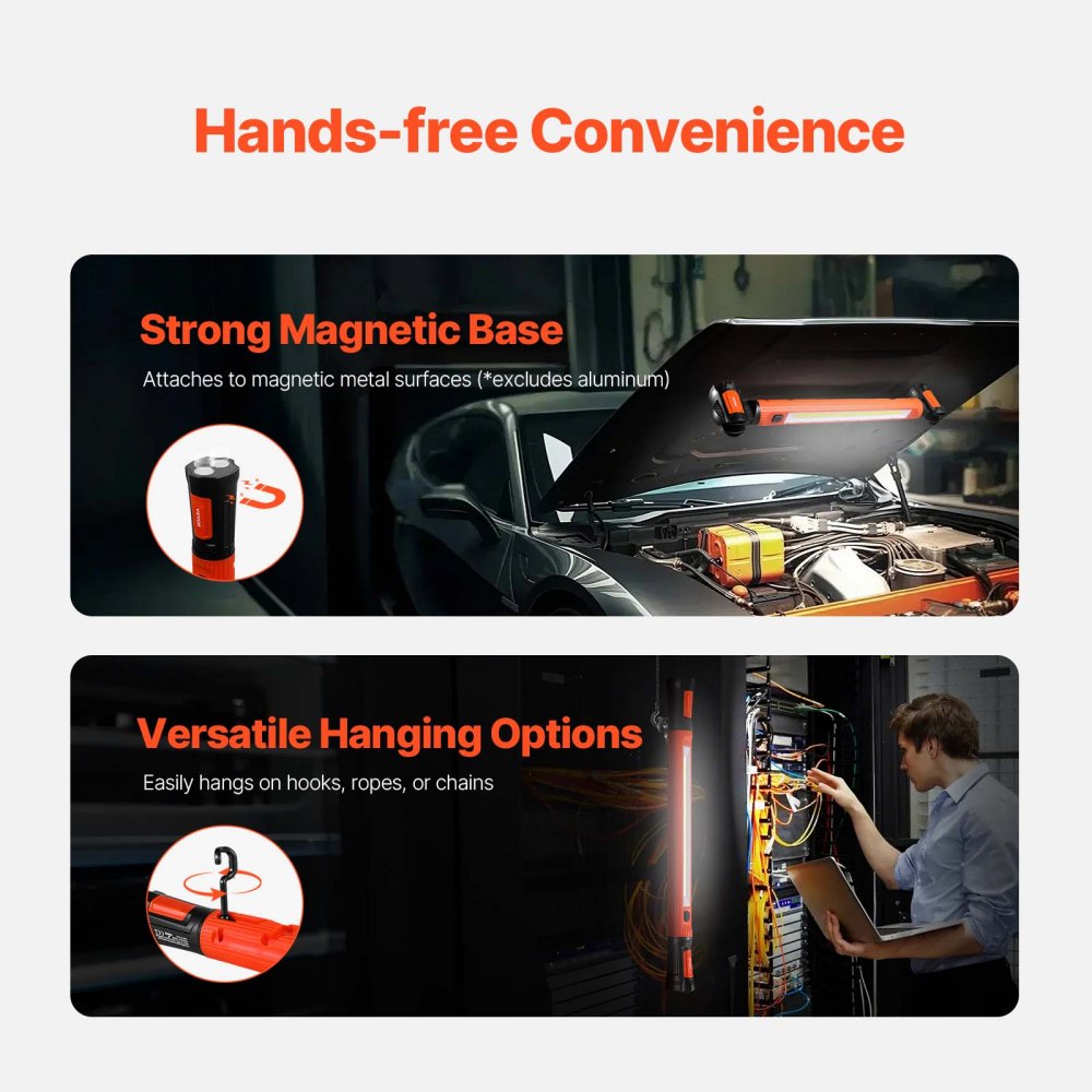 VEVOR Underhood Work Light, 1250LM, 6000mAh Rechargeable Magnetic Bright LED Light, Portable Cordless Mechanic Work Light Bar, for Car Repairing Inspection Garage Workshop Emergency Home Lighting
