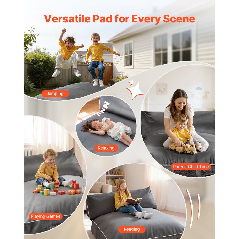 VEVOR Crash Pad, 5 x 4.5 ft Crash Pad for Kids Sensory with Foam Blocks and Washable Cover, Large Soft Foam Landing Zone Giant Pillow Mat, Sensory Room Equipment for Children Jumping, Relaxing & Play