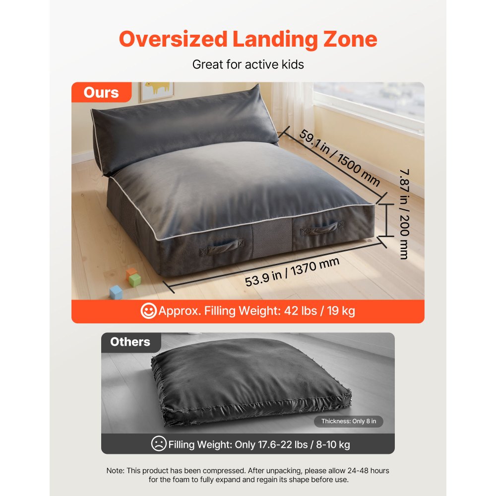 VEVOR Crash Pad, 5 x 4.5 ft Crash Pad for Kids Sensory with Foam Blocks and Washable Cover, Large Soft Foam Landing Zone Giant Pillow Mat, Sensory Room Equipment for Children Jumping, Relaxing & Play