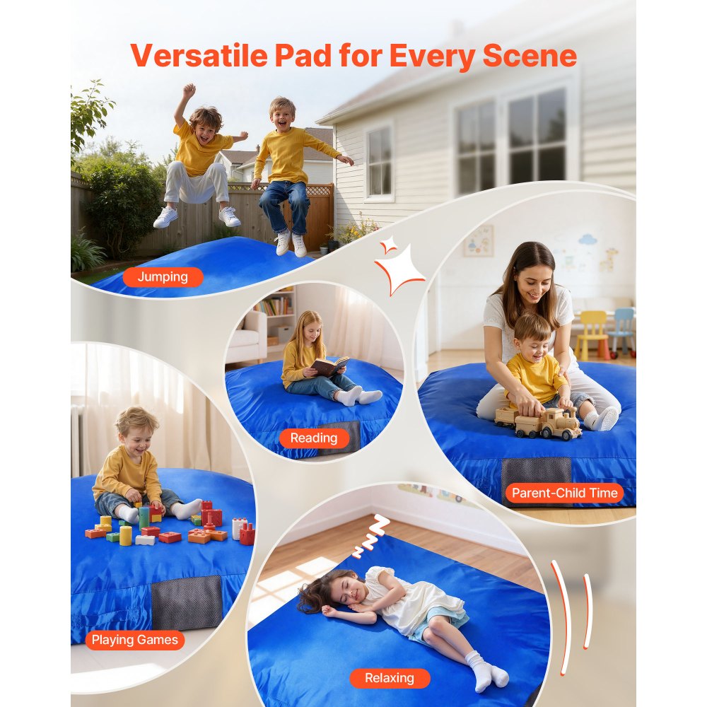 VEVOR Crash Pad, 5 x 5 ft Crash Pad for Kids Sensory with Foam Blocks and Washable Cover, Large Soft Foam Landing Zone Giant Pillow Mat, Sensory Room Equipment for Children Jumping, Relaxing & Play