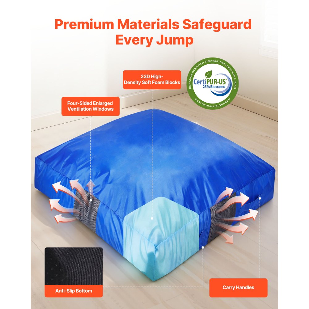 VEVOR Crash Pad, 5 x 5 ft Crash Pad for Kids Sensory with Foam Blocks and Washable Cover, Large Soft Foam Landing Zone Giant Pillow Mat, Sensory Room Equipment for Children Jumping, Relaxing & Play
