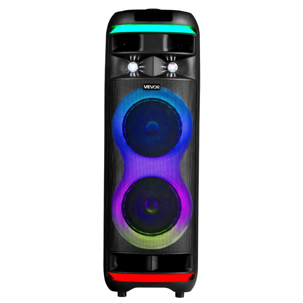 VEVOR Karaoke Machine for Adults, 80W, 8-inch Portable Bluetooth Speaker with 2 Wireless Microphones, LED Light, TWS Function, Rolling Wheels, Supports Micro TF Card, USB, AUX, for Home Karaoke Party
