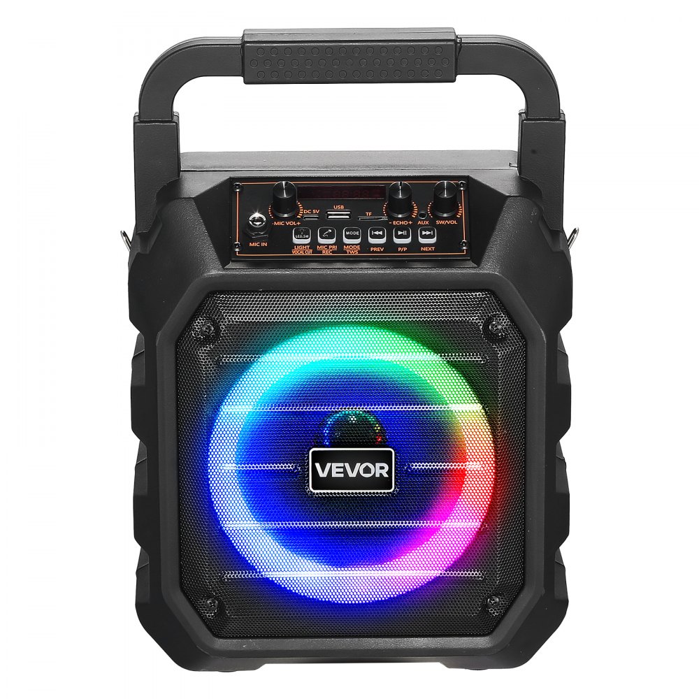 VEVOR Karaoke Machine for Adults, 20W, 6.5-inch Portable Bluetooth Speaker with 2 Wireless Microphones, LED Light, TWS Function, Handle, Shoulder Strap, Support Micro TF Card, USB, AUX, for Home Party