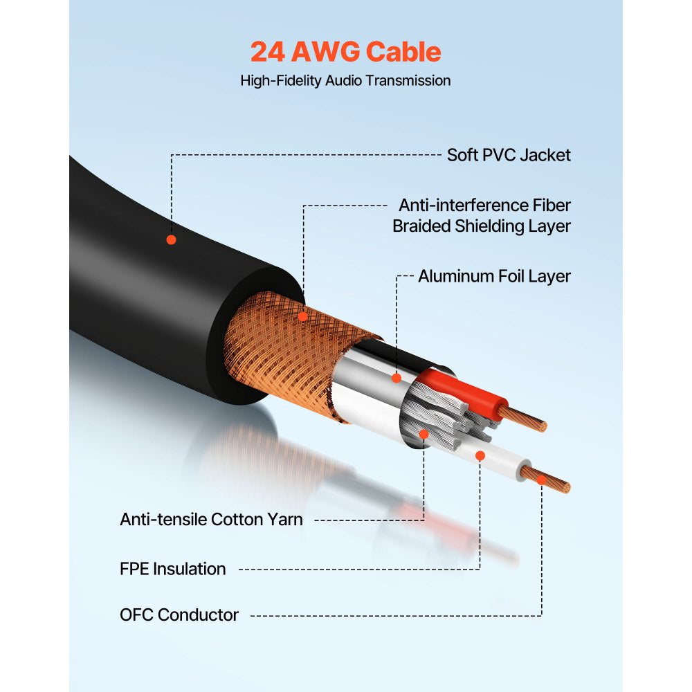 VEVOR XLR Cable 100 ft, 2 Pack, Shielded Balanced DMX Male to Female Microphone Cables, Gold-Plated 3-Pin XLR Mic Speaker Cord Wires, for Stage Lighting, Microphones, Amplifier, Mixer, Speaker Systems