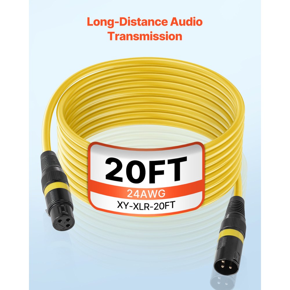 VEVOR XLR Cable 20 ft, 6 Pack, Shielded Balanced DMX Male to Female Microphone Cables, Gold-Plated 3-Pin XLR Mic Speaker Cord Wires, for Stage Lighting, Microphones, Amplifier, Mixer, Speaker Systems