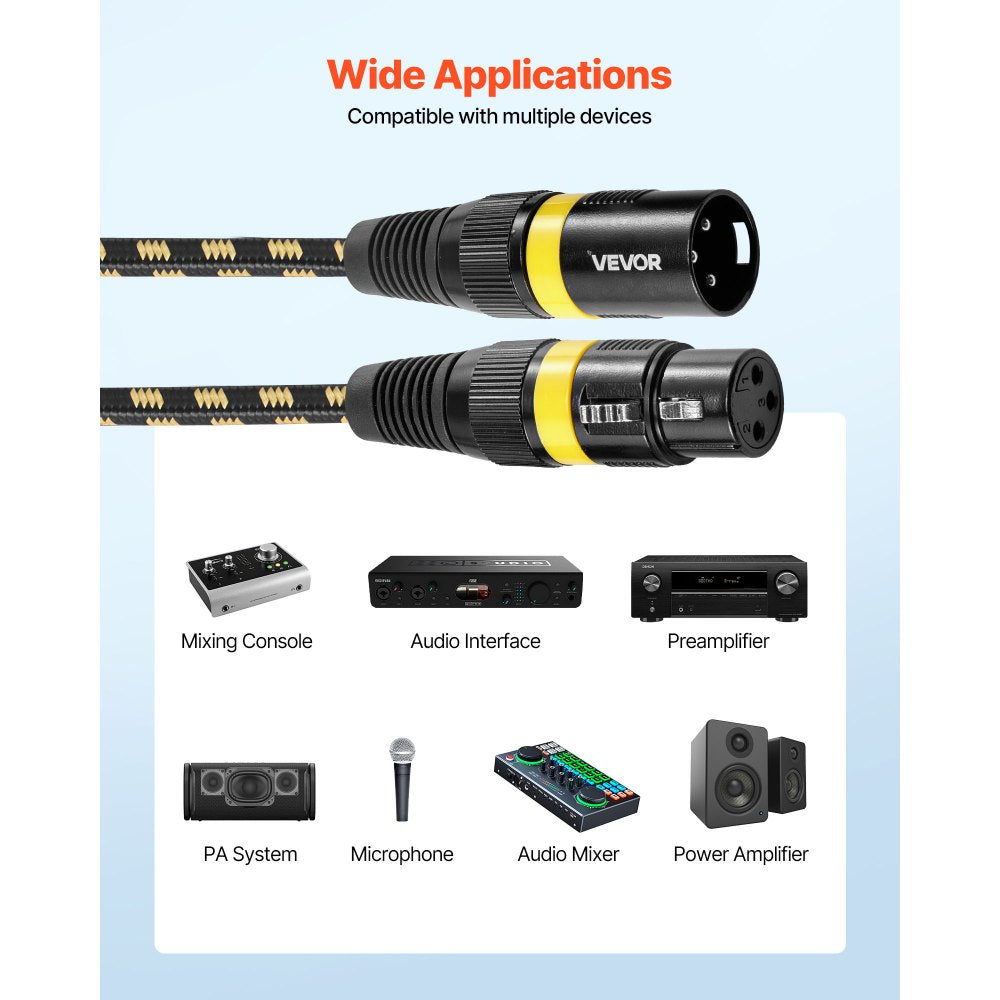 VEVOR XLR Cable 25 ft, 6 Pack, Shielded Balanced DMX Male to Female Microphone Cables, Gold-Plated 3-Pin XLR Mic Speaker Cord Wires, for Stage Lighting, Microphones, Amplifier, Mixer, Speaker Systems
