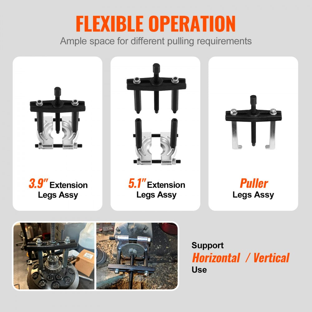 VEVOR Bearing Puller Kit 14-Piece, 5 Ton Bearing Separator, Pinion Wheel Bearing Removal Kit with 2" and 3" Jaws, Bearing Separator and Puller Set, Heavy Duty Bearing Splitter Tool Kit with Case