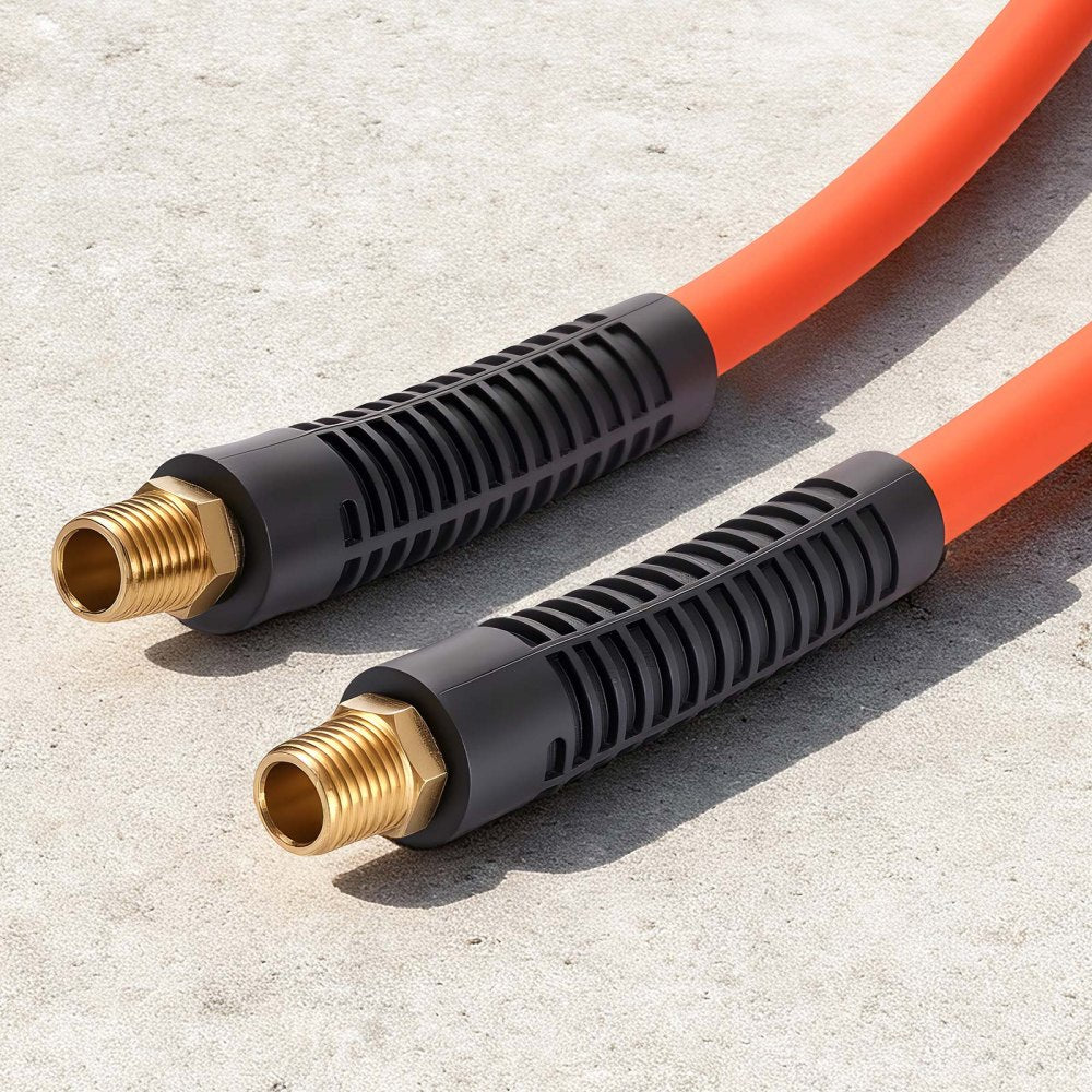 VEVOR Air Hose, 3/8'' x 25FT Hybrid Air Compressor Hose, 300 PSI Kink-Resistant Pneumatic Hoses with 1/4-inch Solid MNPT Bras Fittings, Three-Layer Construction, All-Weather Flexibility