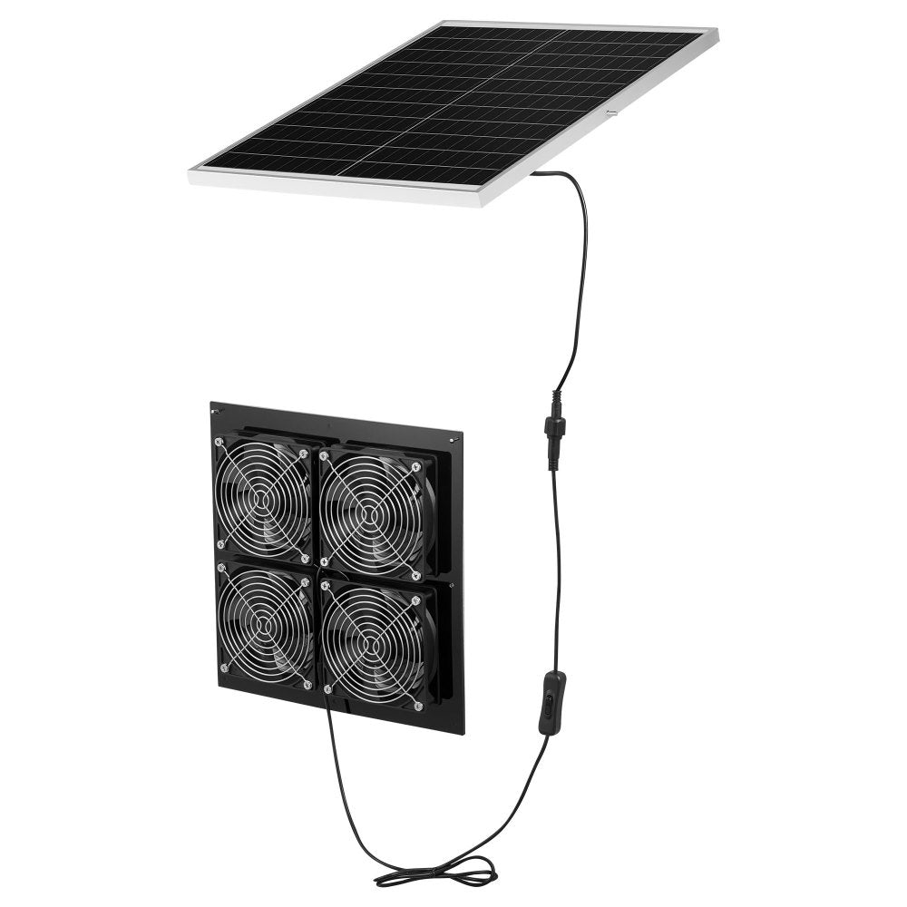 VEVOR Solar Powered Fan, 25W Solar Panel with 4 Fans, Adjustable Solar Panel Angle, 2668 RPM High-Speed, Flexible Installation, Fast Air Exchange for Greenhouse, Grow Tents, Chicken Coops, Shelters