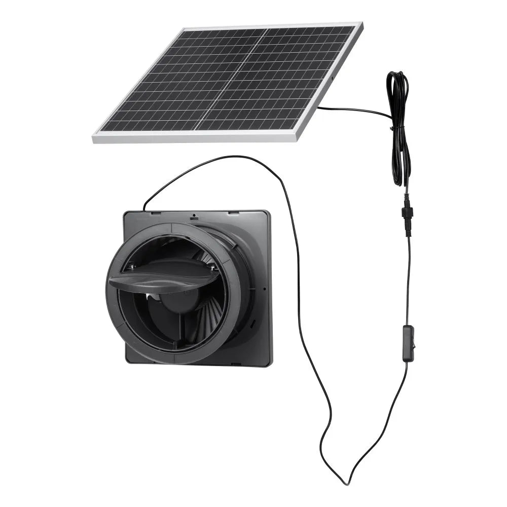VEVOR Solar Powered Fan, 25W Solar Panel with 220 CFM Airflow, Adjustable Panel Angle, 2030 RPM High-Speed, Flexible Install, Fast Air Exchange for Greenhouse, Grow Tents, Chicken Coops, Shelters