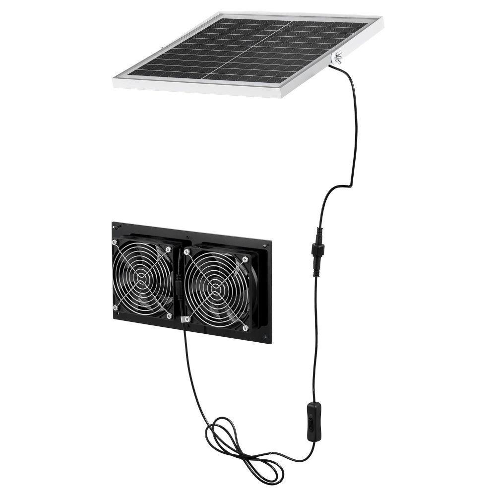 VEVOR Solar Powered Fan, 15W Solar Panel with 2 Fans, Adjustable Solar Panel Angle, 2668 RPM High-Speed, Flexible Installation, Fast Air Exchange for Greenhouse, Grow Tents, Chicken Coops, Shelters