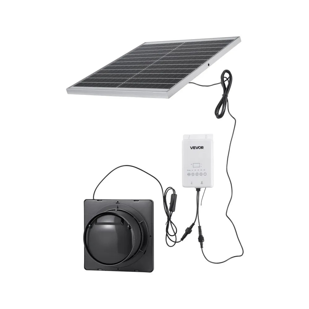 VEVOR Solar Powered Fan, 20W Solar Panel with Battery Storage, 220 CFM Airflow, Adjustable Panel Angle, 2030 RPM High-Speed, Fast Air Exchange for Greenhouse, Grow Tents, Chicken Coops, Shelters