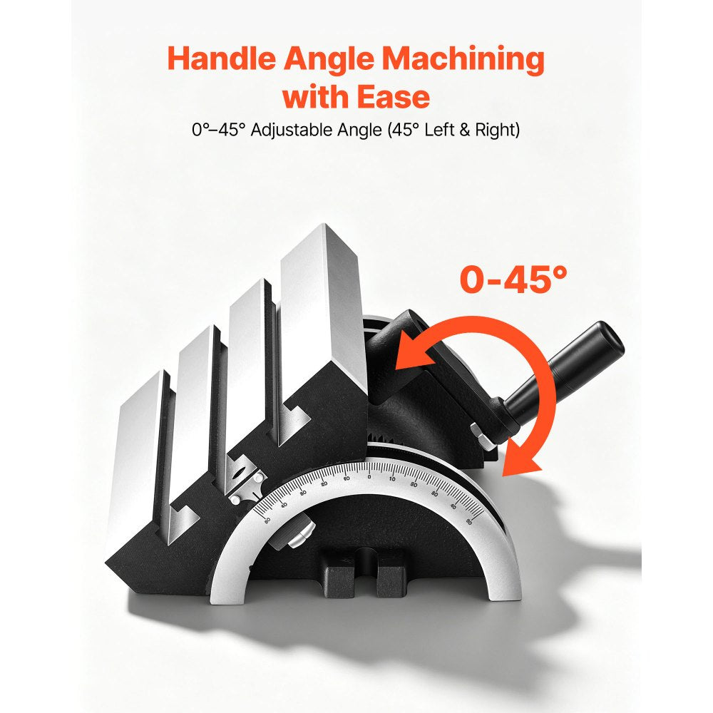 VEVOR Rotary Table 7 x 5 in Tilting Milling Table Heavy Duty Cast Iron Body, Robust & Durable, with 0-45 Degree Left & Right Adjustable, Worm Gear, Precision Scale, for Milling Machine, Drill Press