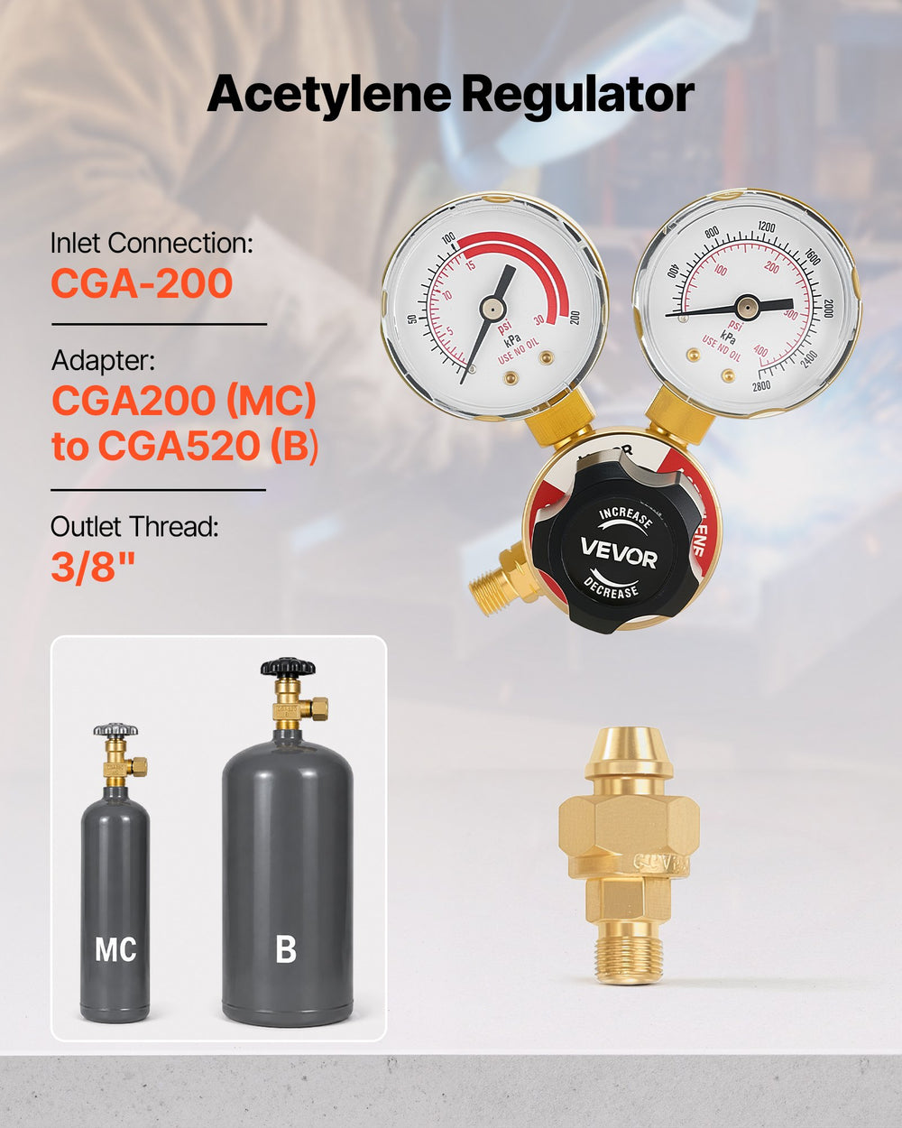 VEVOR Air Acetylene Torch Kit, Acetylene Gas Welding Tool with 11.8FT Rubber Hose, 4 Welding Tips & CGA200 Regulator, Swirl Frame Gas Brazing Torch Kit for Home DIY and Industrial Metalworking