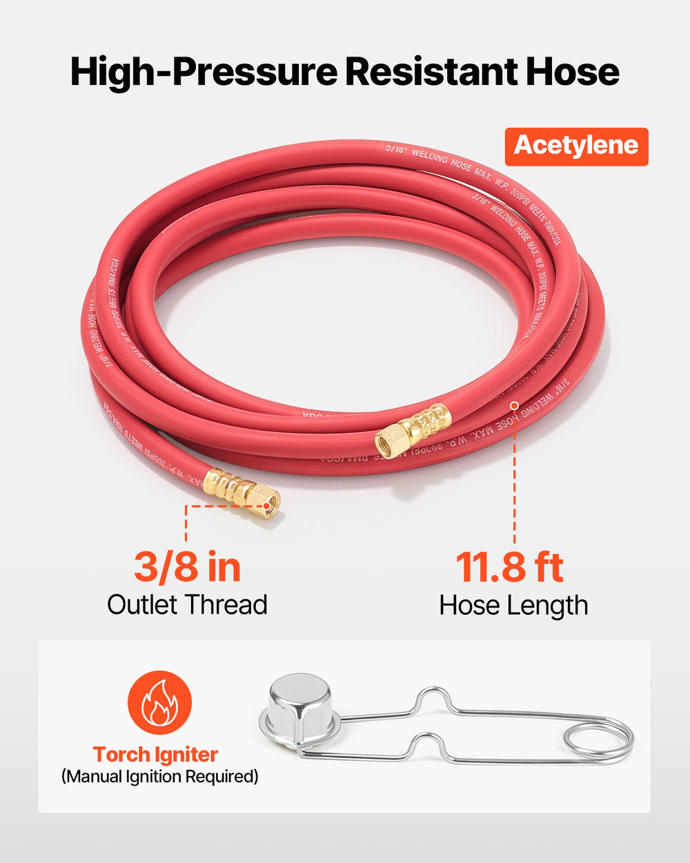 VEVOR Air Acetylene Torch Kit, Acetylene Gas Welding Tool with 11.8FT Rubber Hose, 4 Welding Tips & CGA200 Regulator, Swirl Frame Gas Brazing Torch Kit for Home DIY and Industrial Metalworking