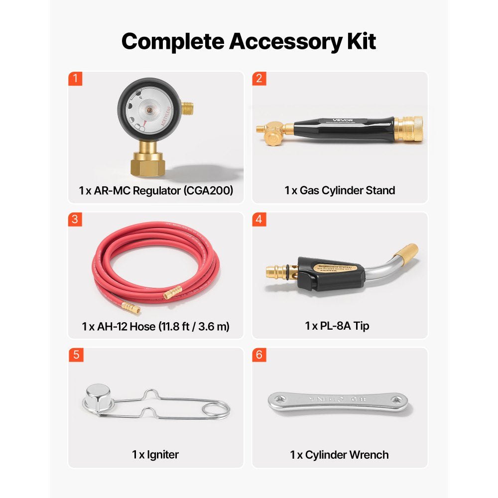 VEVOR Air Acetylene Torch Kit, Acetylene Gas Welding Tool with 11.8FT Rubber Hose, PL-8A Self-Lighting Welding Tip & CGA200 Regulator, Swirl Frame Brazing Torch Kit for Home Industrial Metalworking