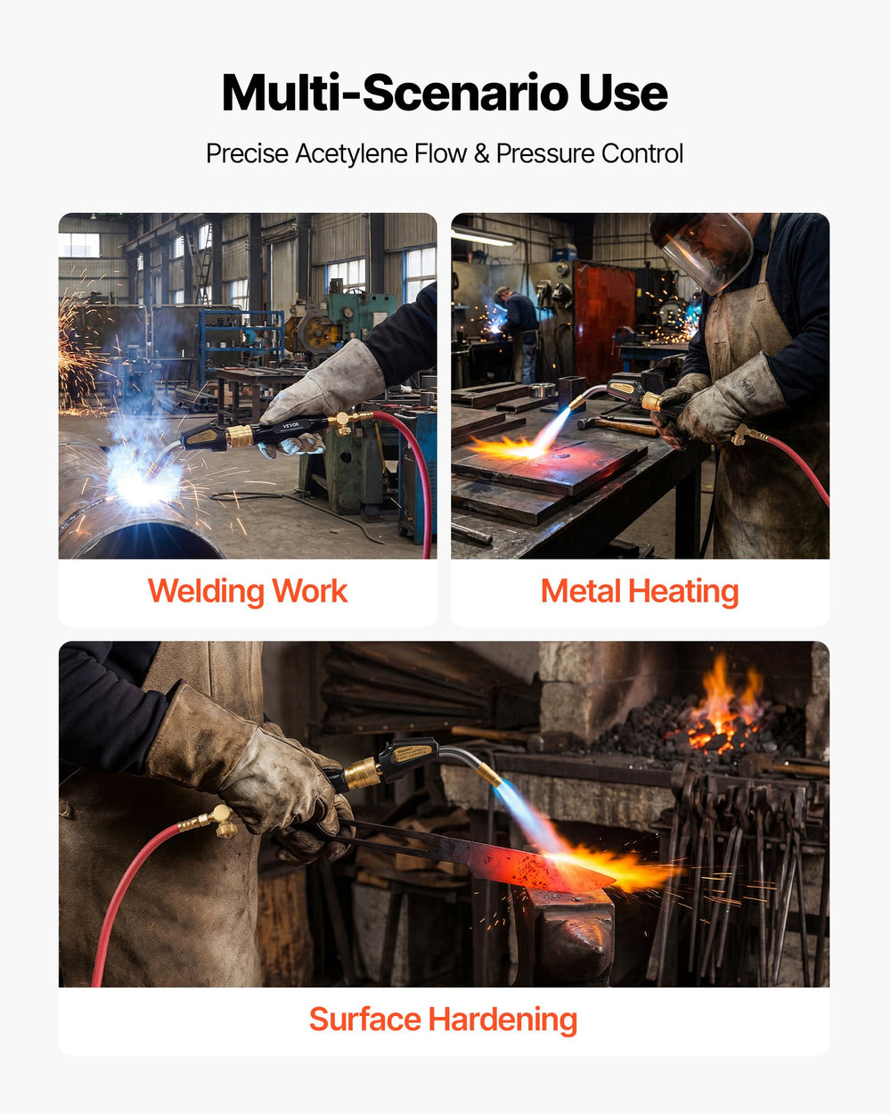 VEVOR Air Acetylene Torch Kit, Acetylene Gas Welding Tool with 11.8FT Rubber Hose, Self-Lighting Welding Tip & CGA200 Regulator, Swirl Frame Brazing Torch Kit with Cylinder Stand for Metalworking