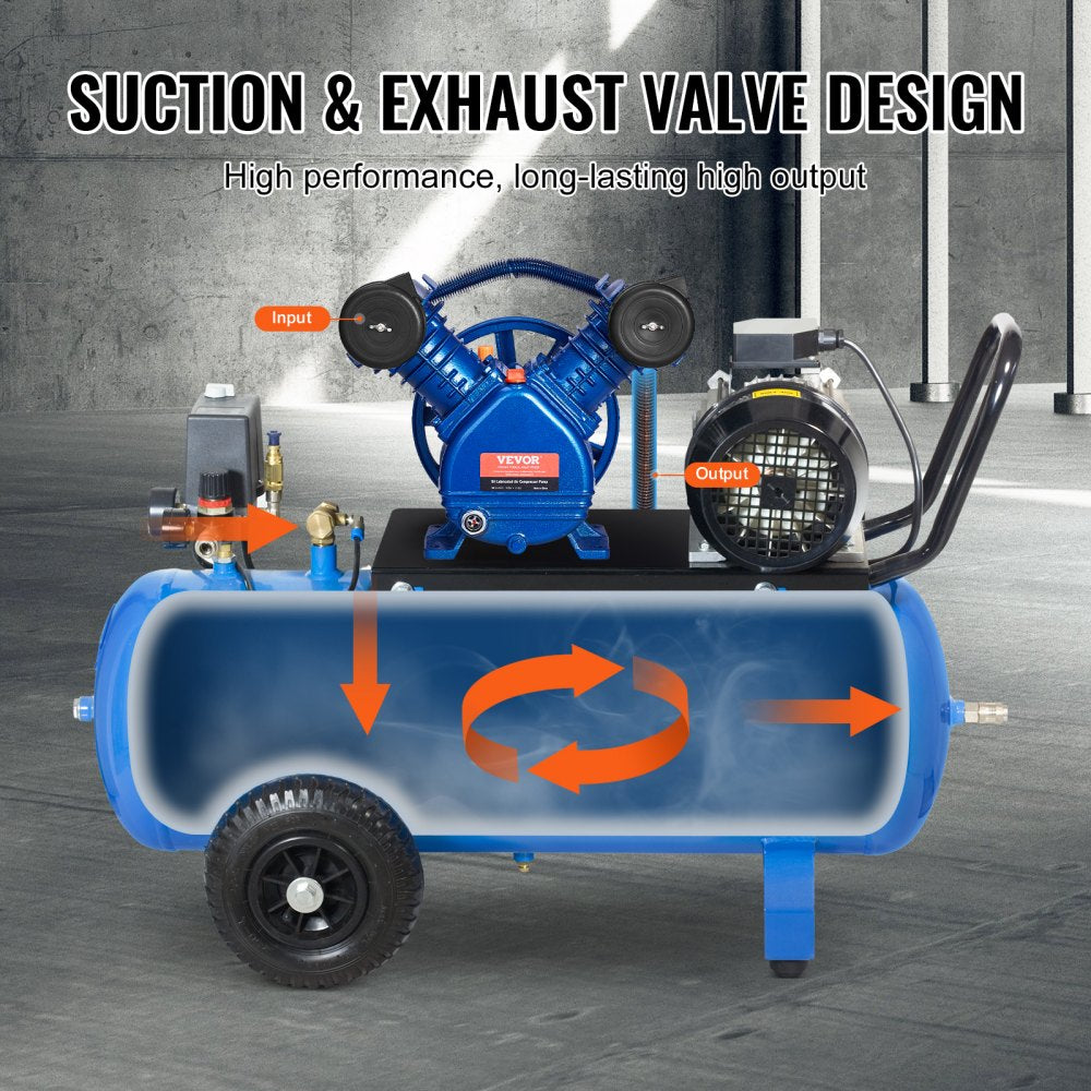 VEVOR Air Compressor Pump Head, 3HP 6.25CFM @ 90PSI, Twin Cylinder Oil Lubricated Air Compressor Piston Pump Head, Single Stage V-Type Cast Iron Air Compressor Pump Replacement with Max. 116PSI Pressure